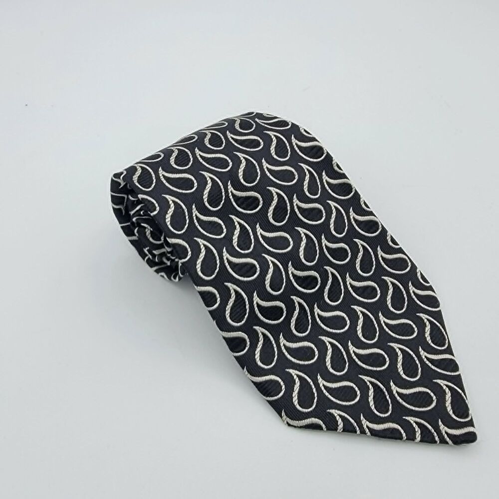 Zanzara Mens Necktie silk Black White Geometric Size 56 x 3.75